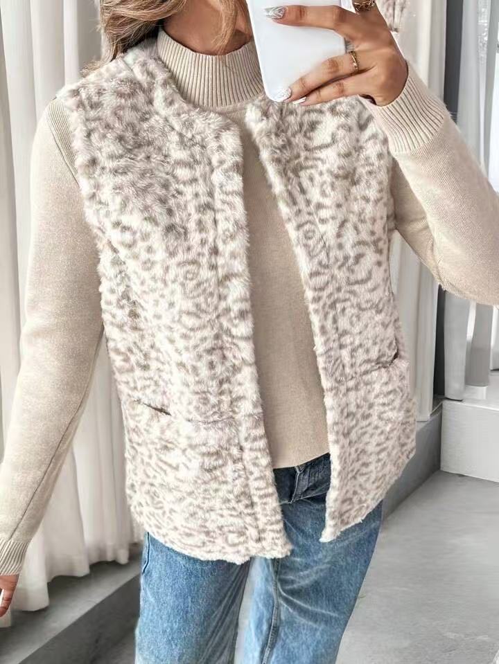 Peregrin Leopard Faux Fur Open Vest