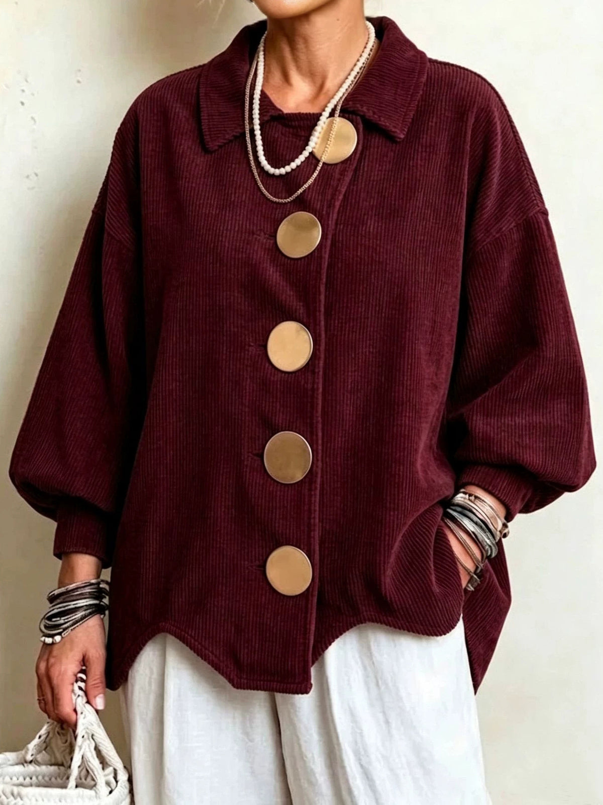 Karenina Oversized Corduroy Statement-Button Jacket