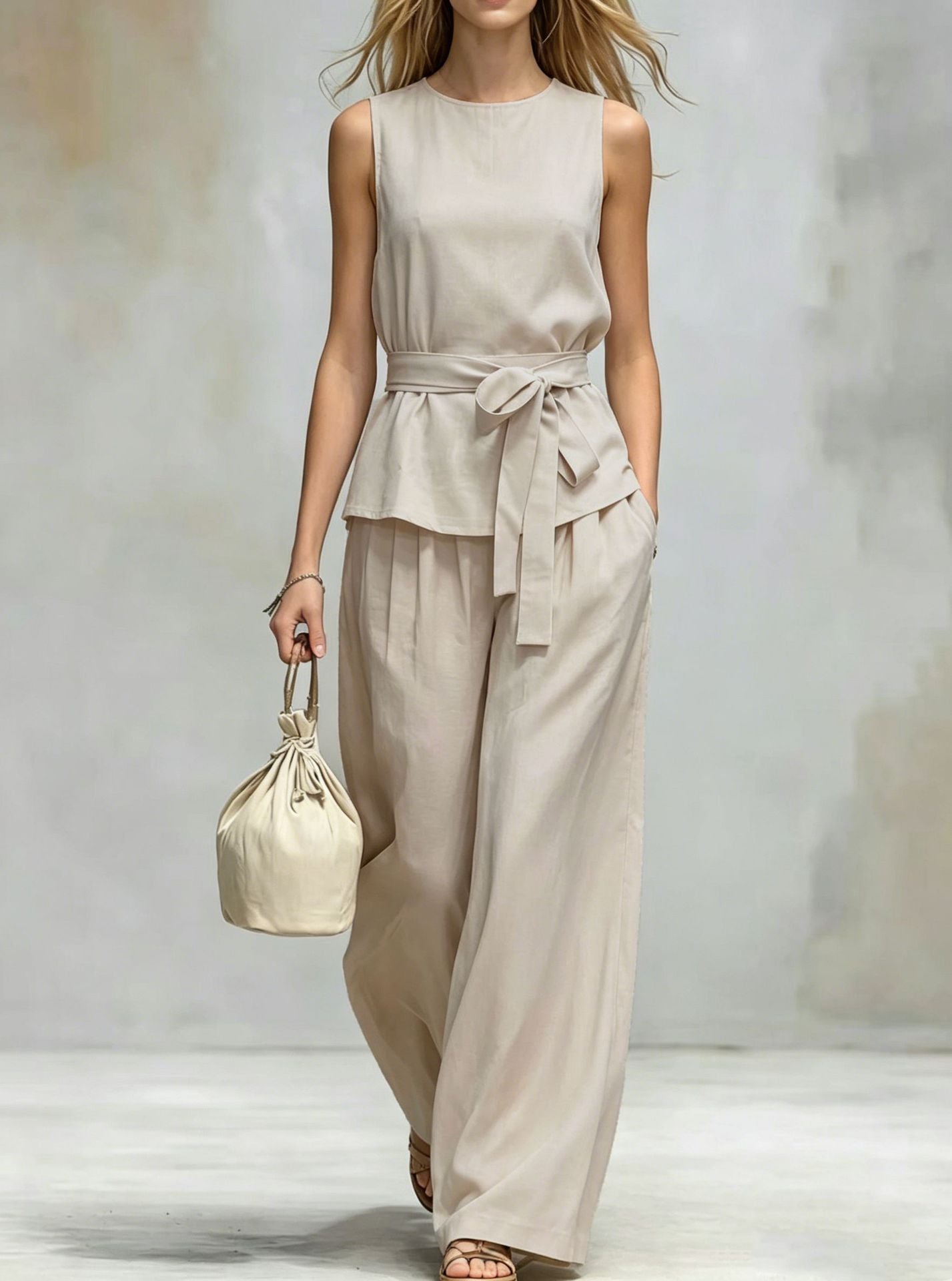 Ilena Sleeveless Tie-Waist Two Piece Pants Set
