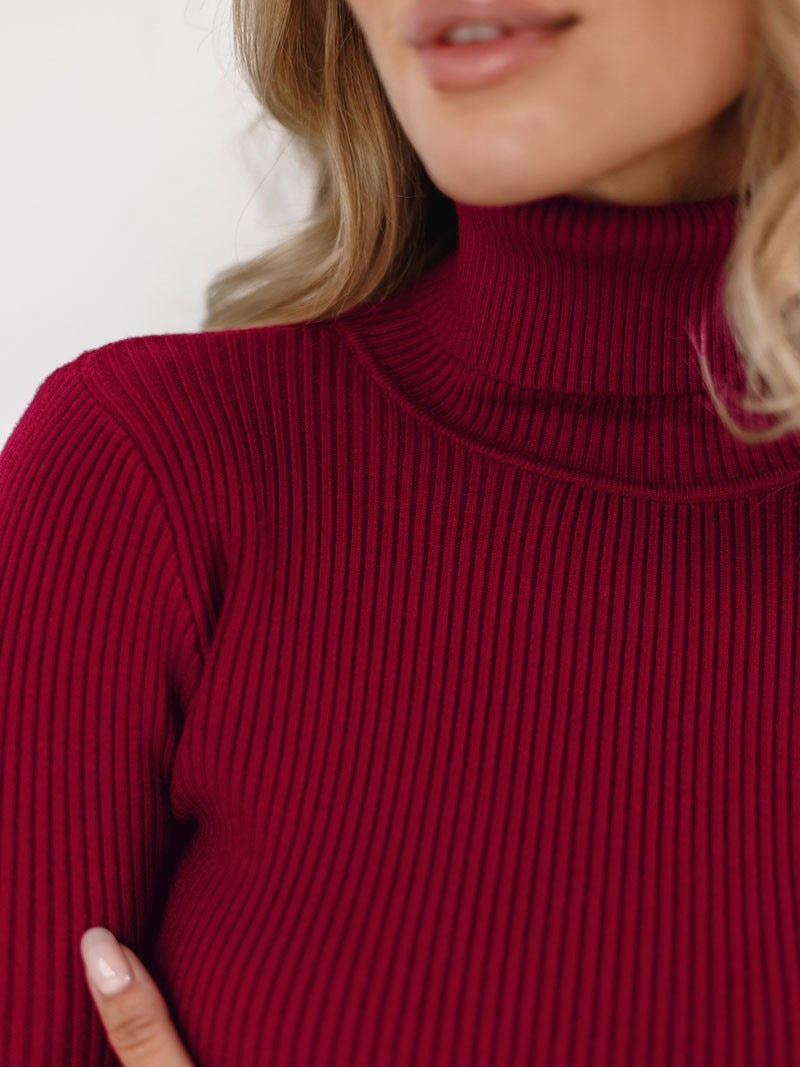 Margo & Main – cotton ribbed knit turtleneck sweater, full length view, US women's sizes