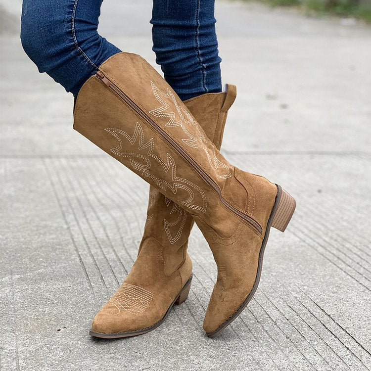 Jehanne Embroidered Knee-High Western Boots