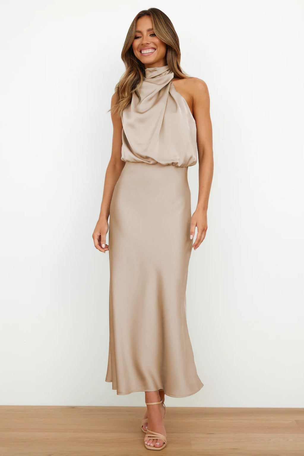Elara Draped Satin Midi Dress