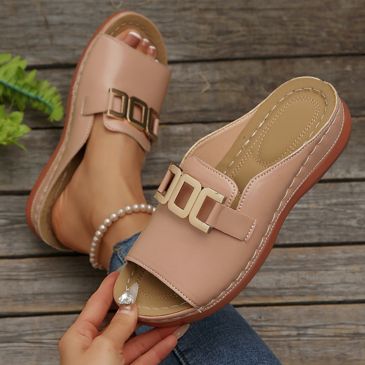 Carol Gold Accent Slip-On Sandals