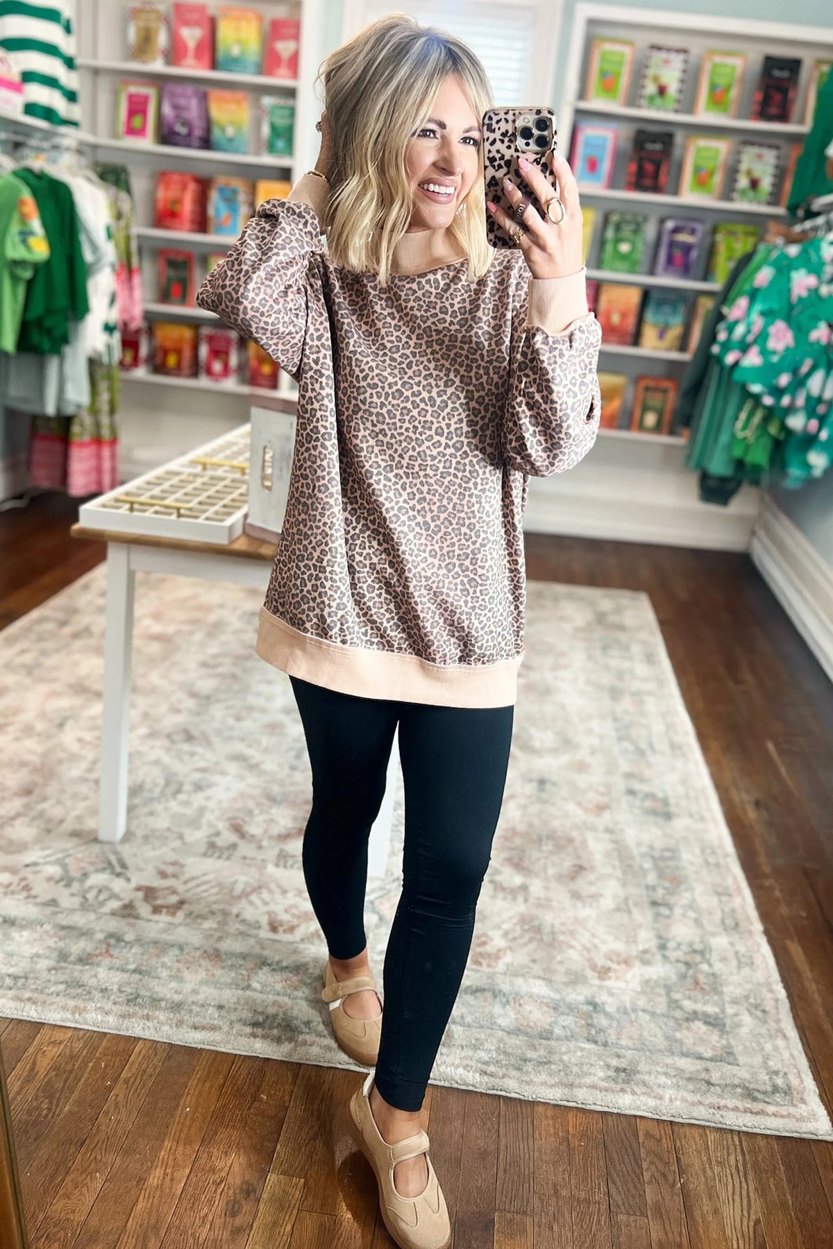 Lalage Leopard Print Mock Neck Sweatshirt