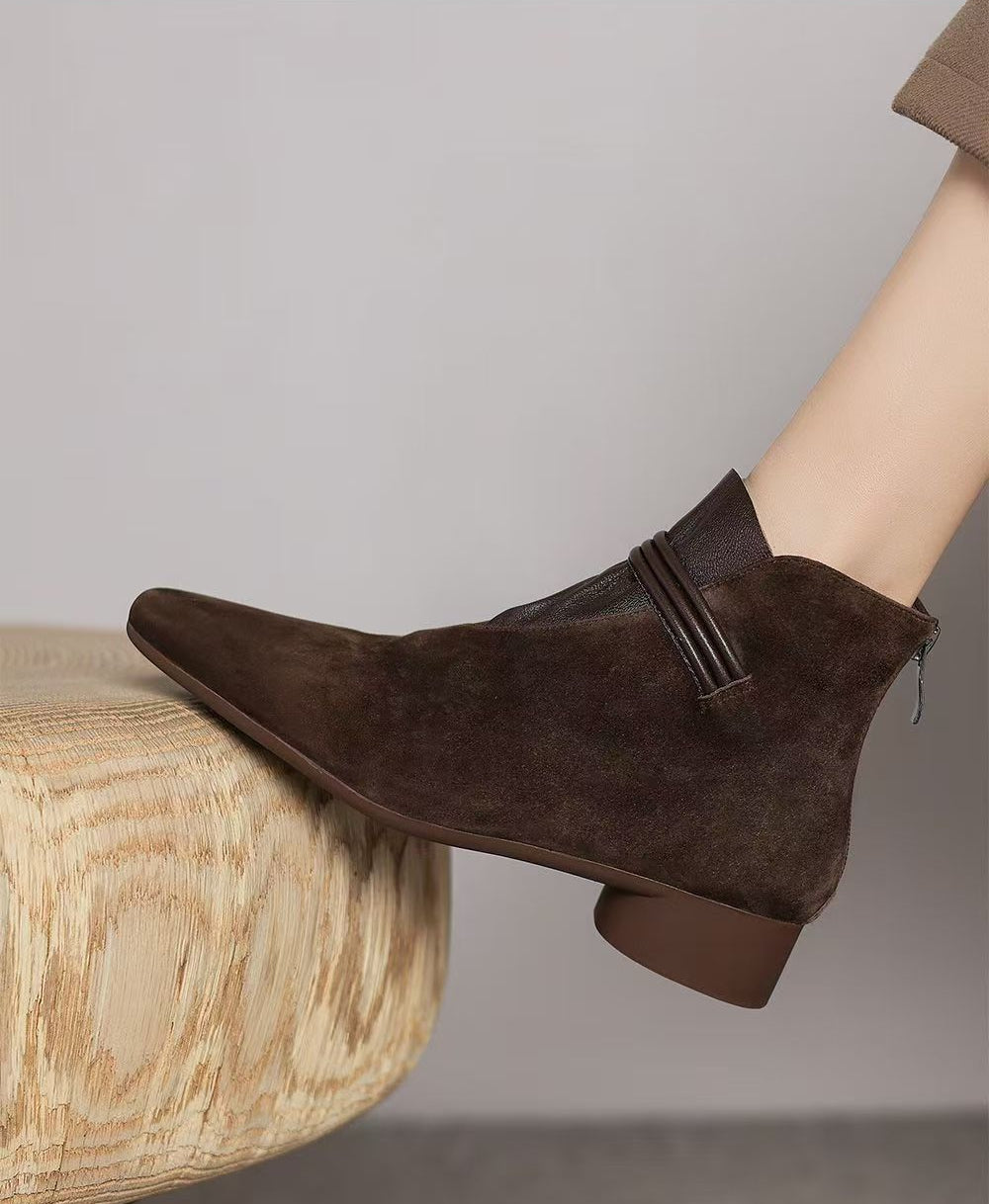Margo & Main – pointed-toe suede ankle boots, side view, US women's sizes