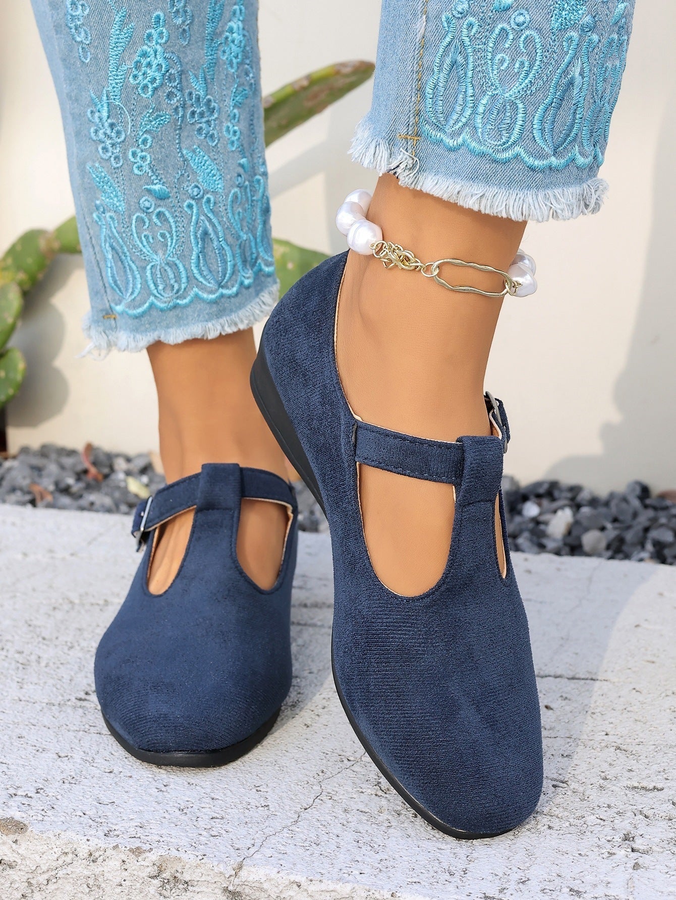 Cosette T-Strap Suede Wedge Mary Janes