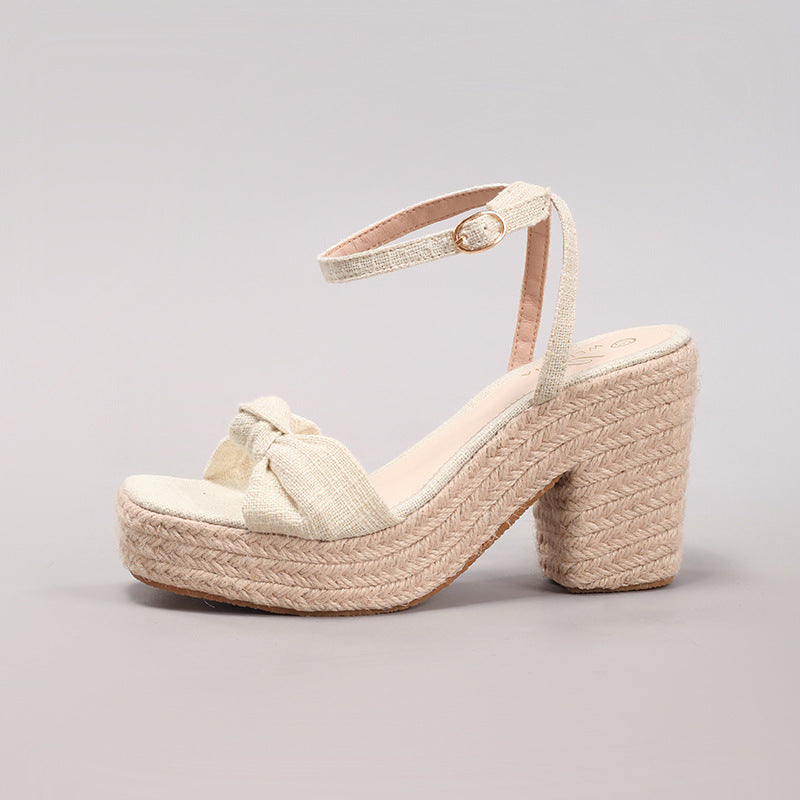 Margo & Main – Cream bow wedge sandals, side profile of the espadrille wedge, US women's sizes