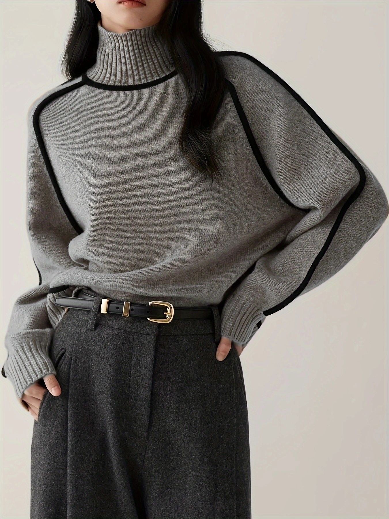Margo & Main – contrast piping turtleneck sweater, additional view 11, US women's sizes