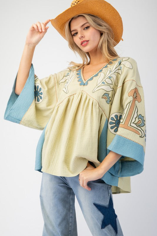 Norma Embroidered Boho Blouse