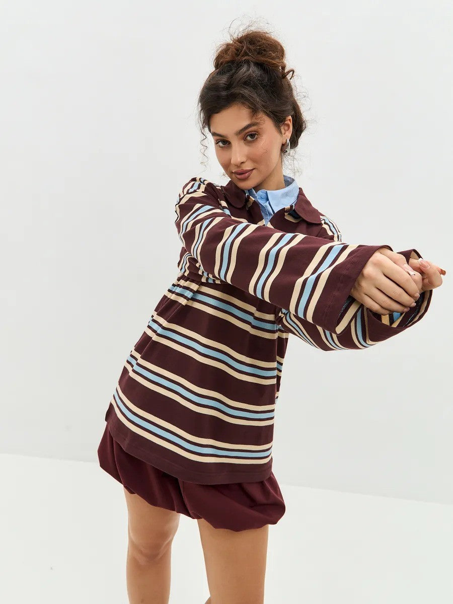 Esperanza Striped Cotton Long Sleeve Polo Shirt