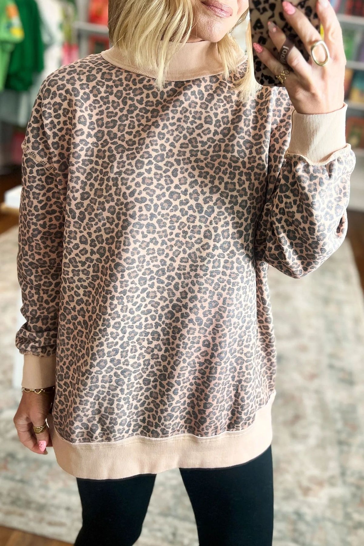 Lalage Leopard Print Mock Neck Sweatshirt