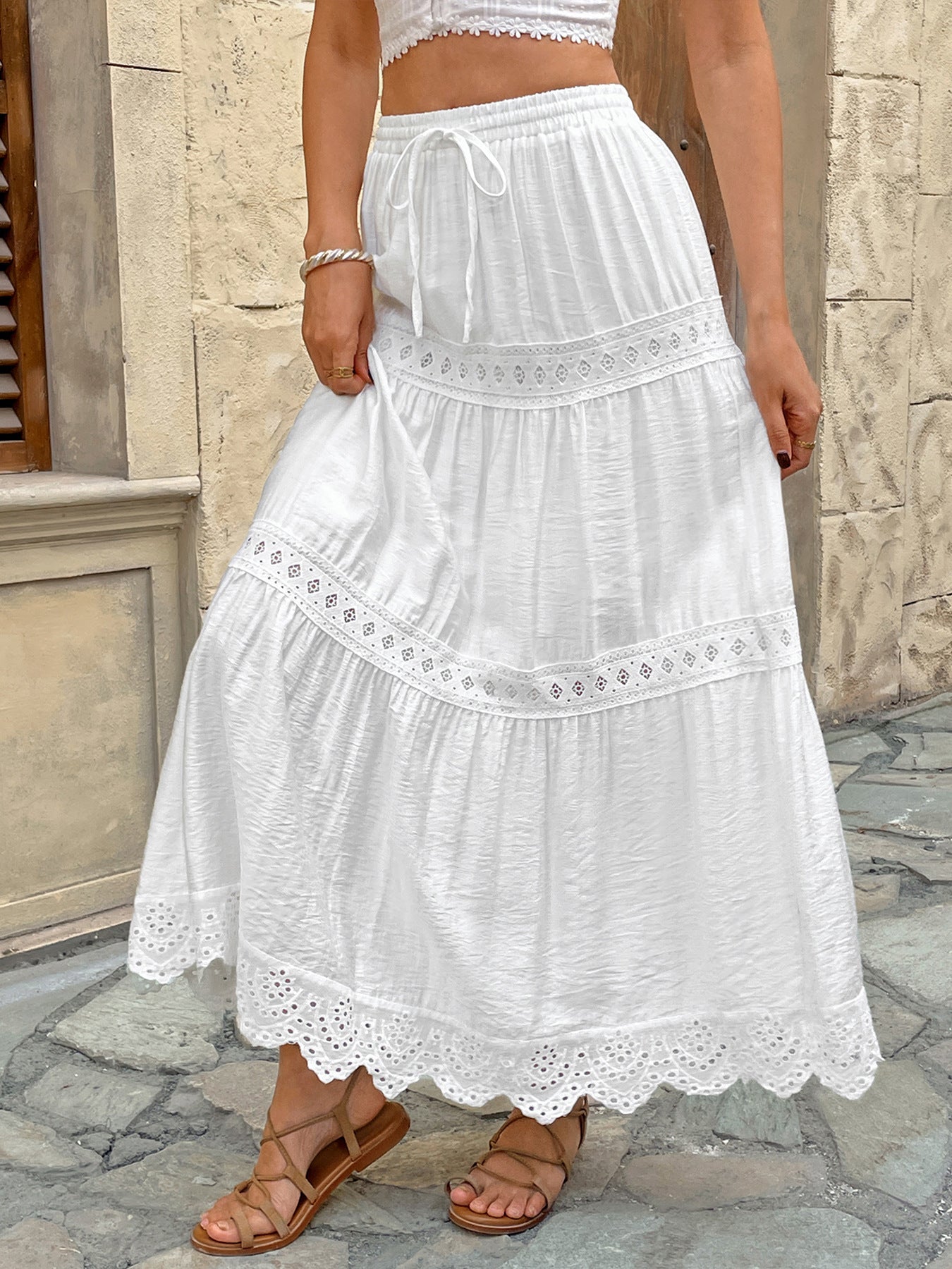 Linda Flattering Tiered Lace Maxi Skirt