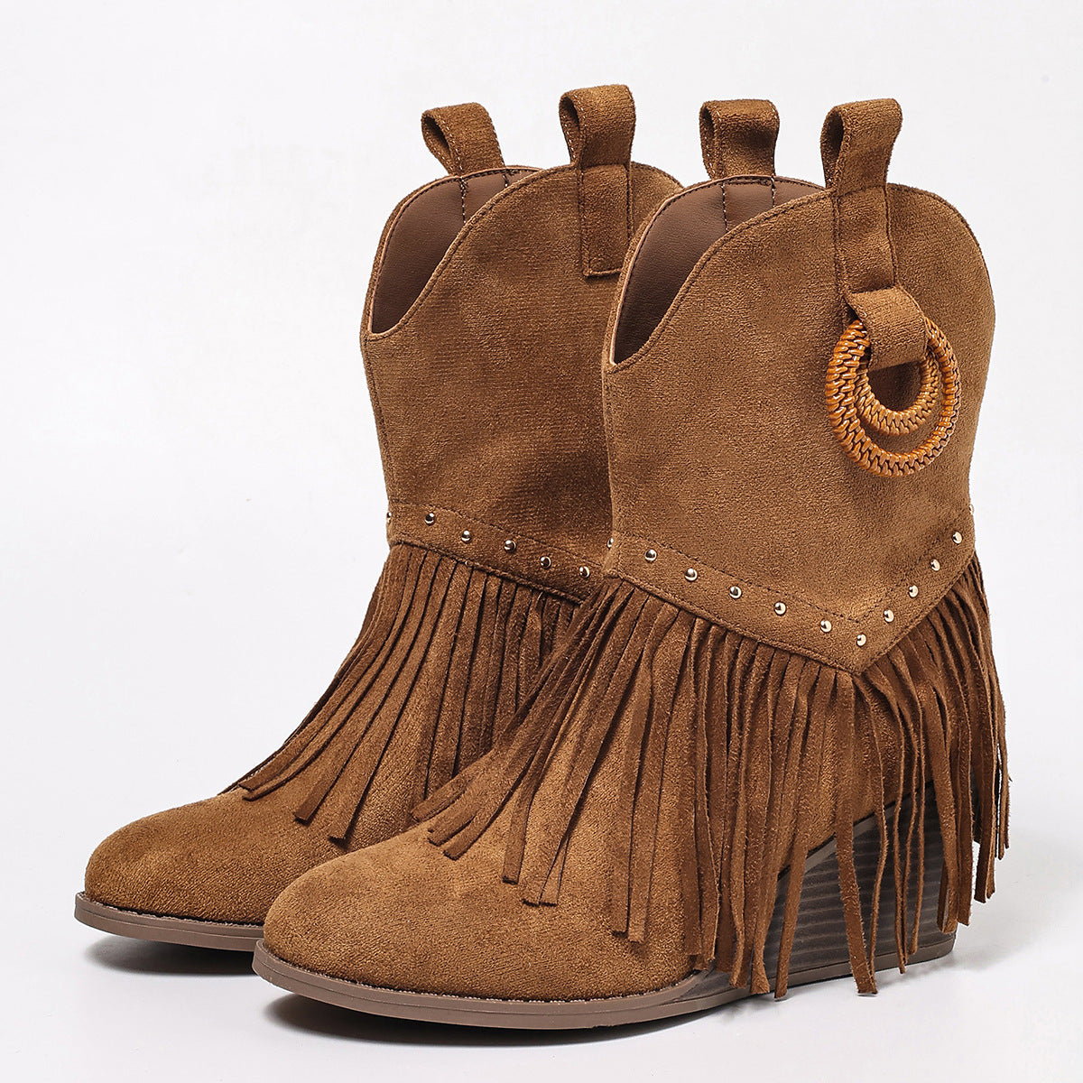 Mirren Fringe Studded Western Mid-Calf Boots