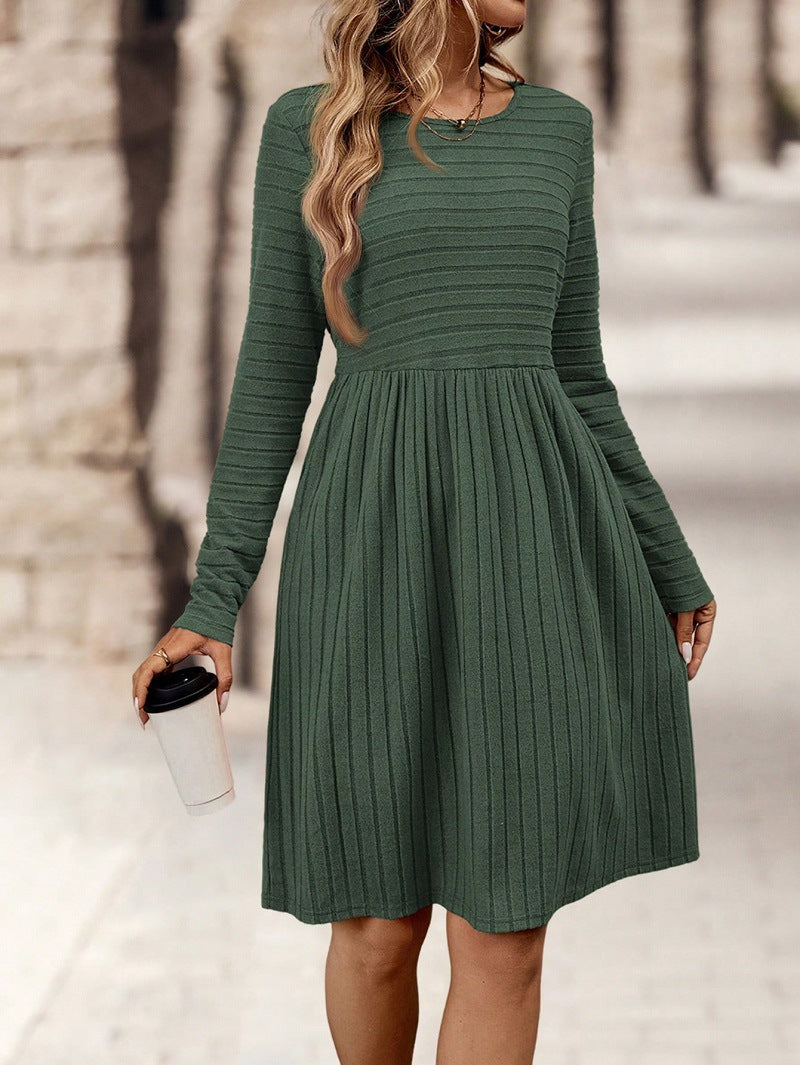 Margo & Main – ribbed-knit long sleeve a-line dress, close-up view, US women's sizes