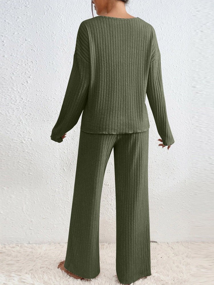 Esra Ribbed Knit Wide-Leg Lounge Set