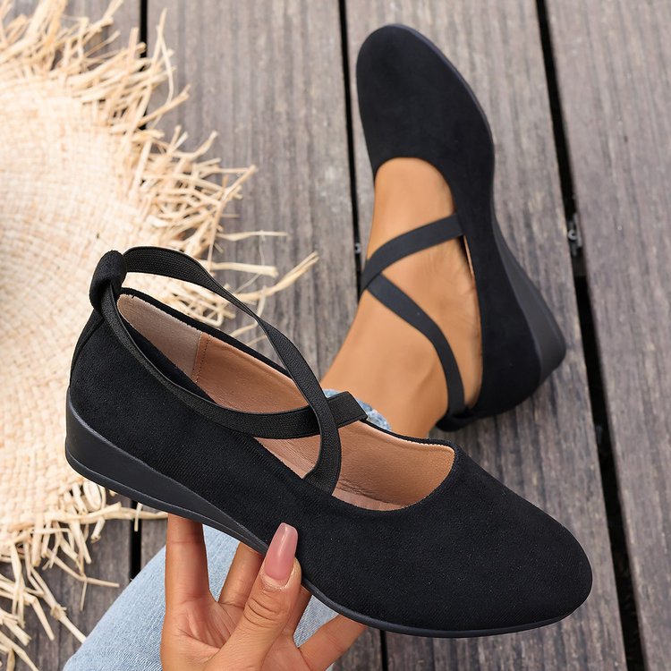 Tosca Suede Cross-Strap Low-Wedge Flats