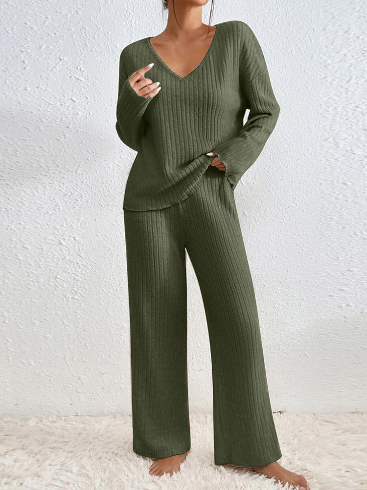 Esra Ribbed Knit Wide-Leg Lounge Set