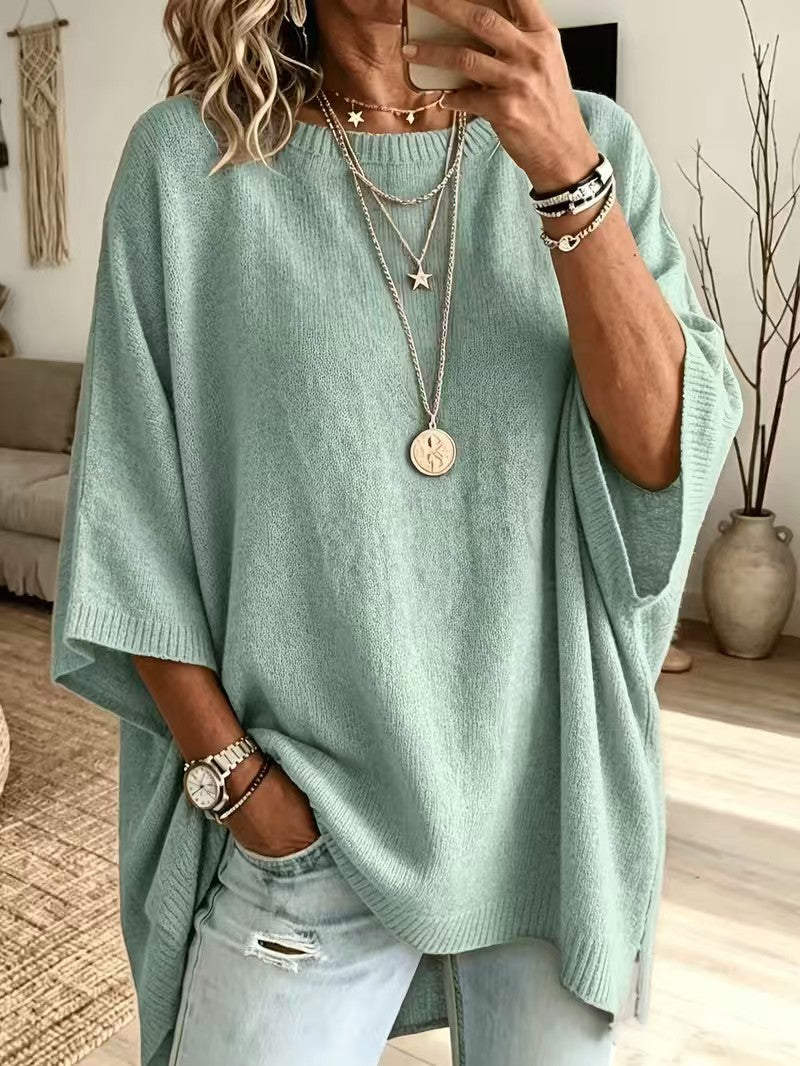 Evanthia Oversized Side-Slit Tunic Sweater