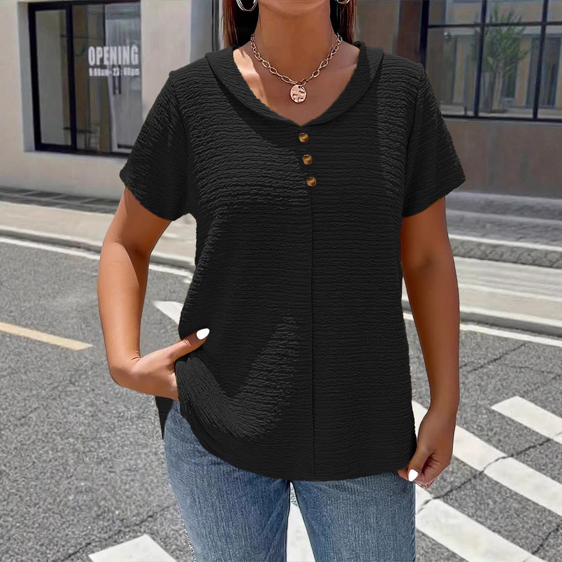 Etta Textured V-Neck Everyday Blouse