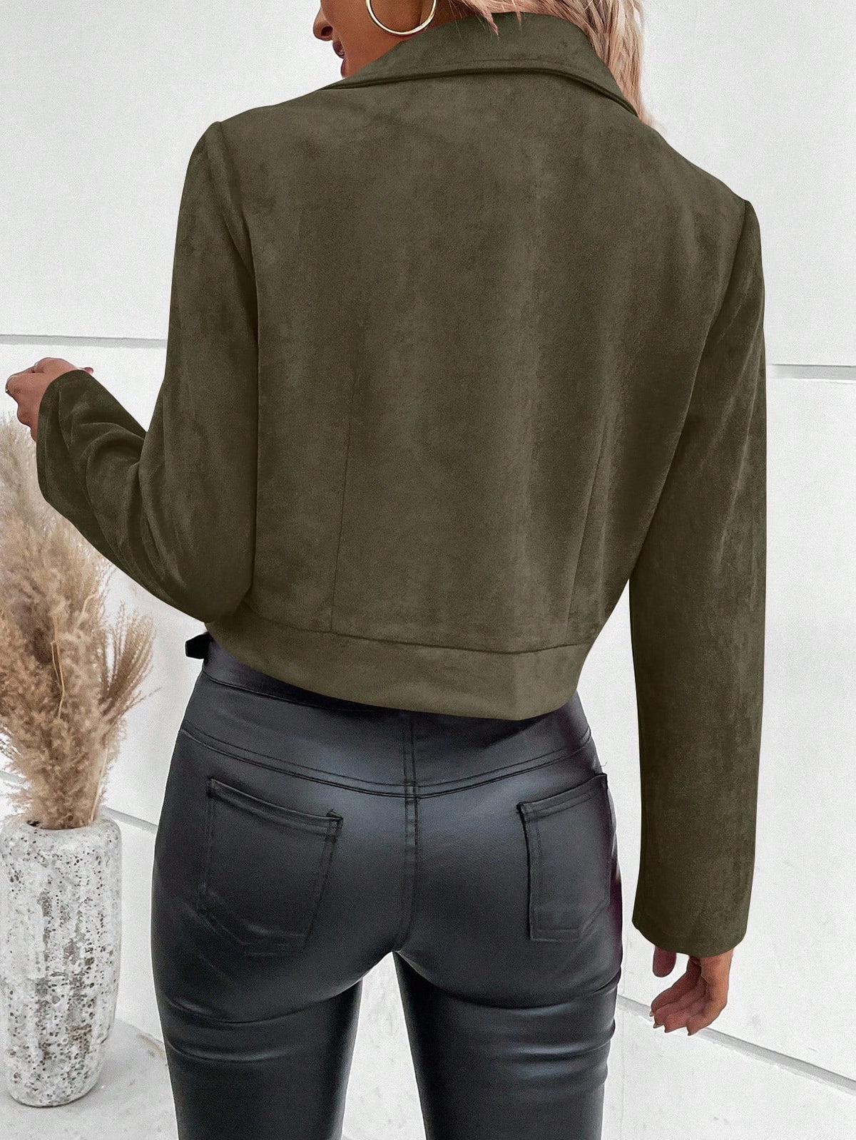 Anouska Cropped Faux Suede Moto Jacket