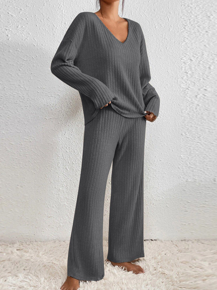 Esra Ribbed Knit Wide-Leg Lounge Set