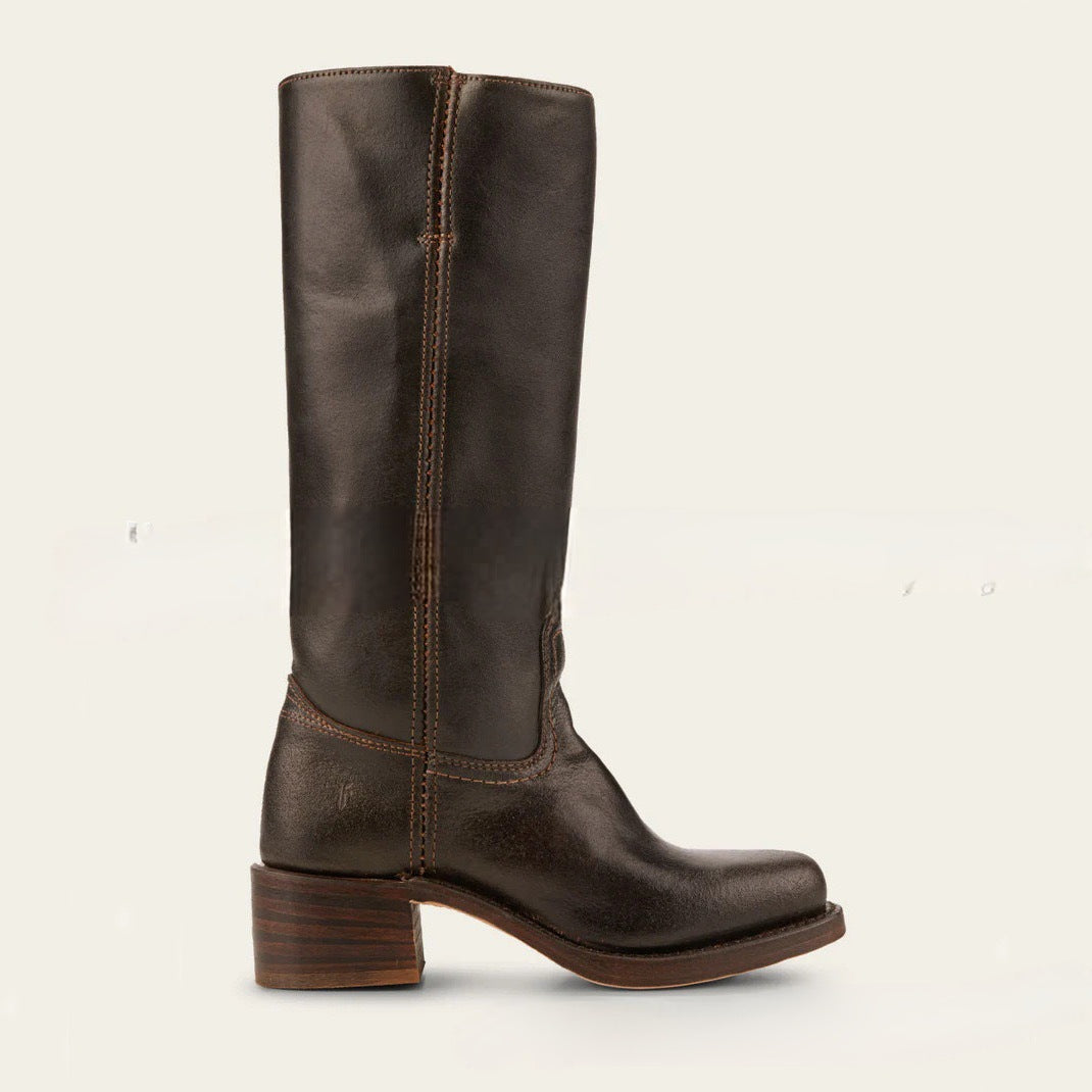 Margo & Main – Ulla dark brown leather knee-high boot, single boot side profile product shot, US women's sizes