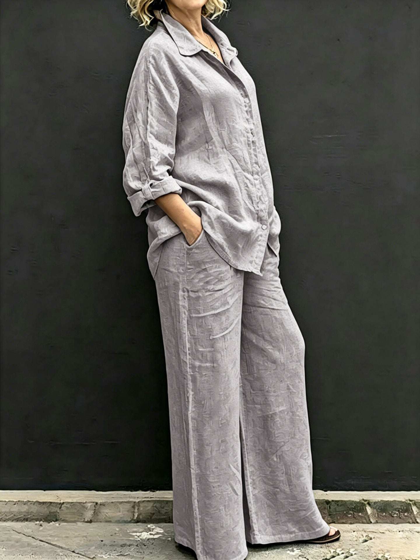 Brisa Relaxed Button-Up Wide Leg Pants Set