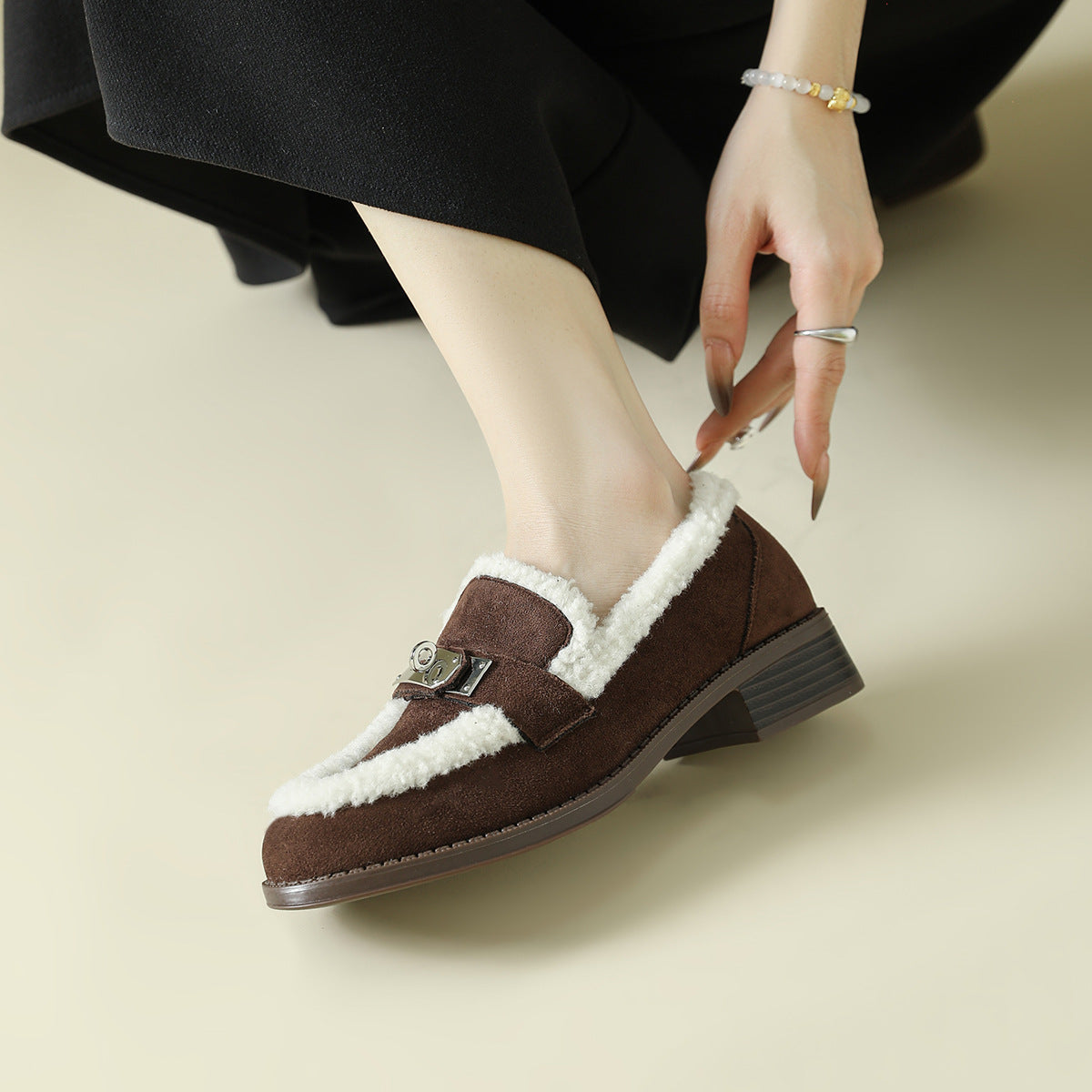 Hadewych Shearling-Trim Block Heel Loafers