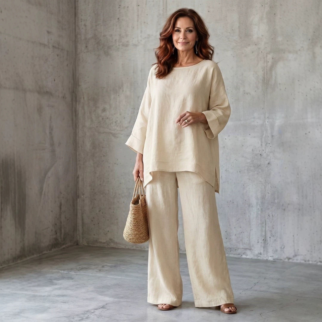 Neoma Linen Blend Wide Leg Pants Set