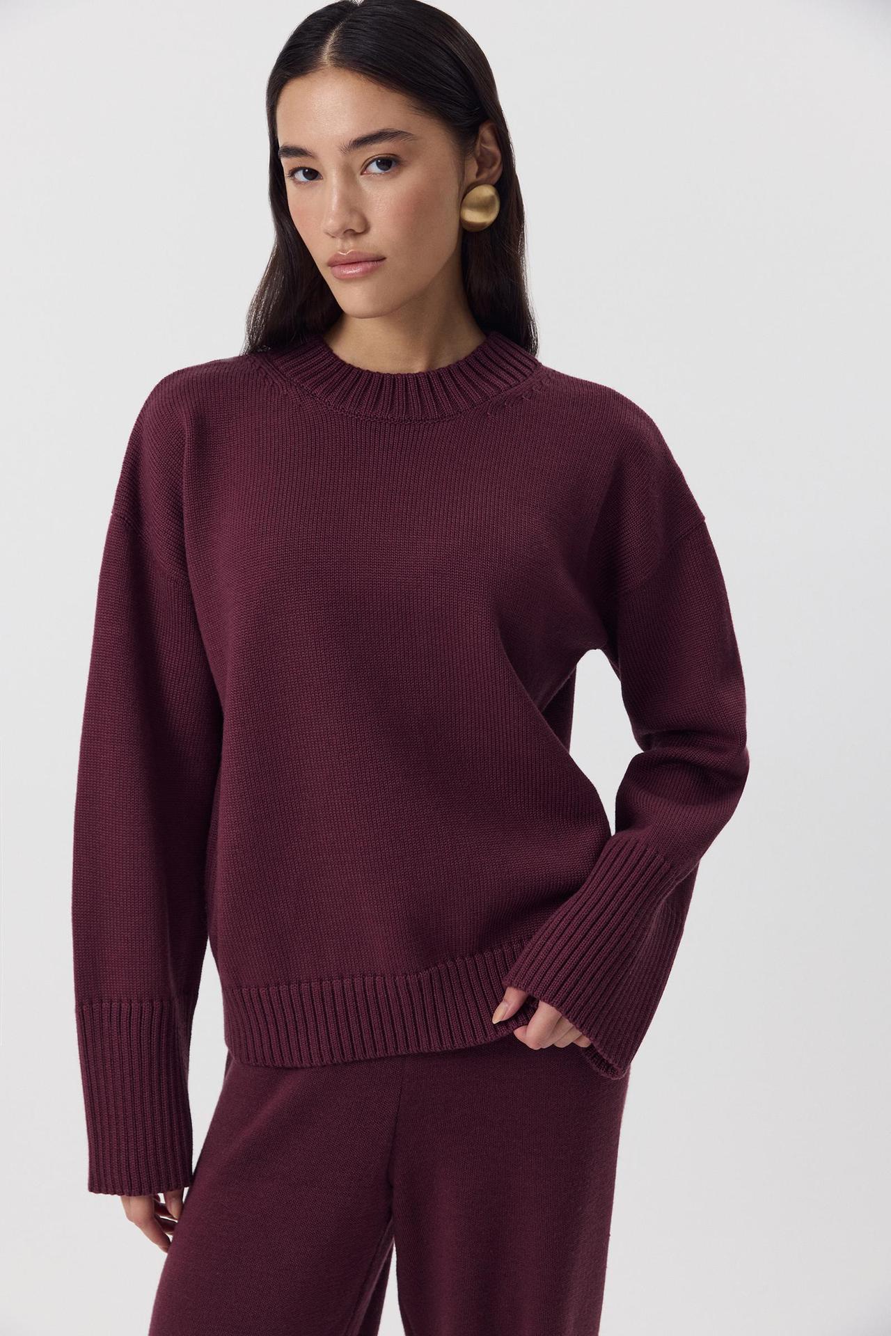 Margo & Main – cotton crew neck drop shoulder sweater, fabric detail, US women's sizes