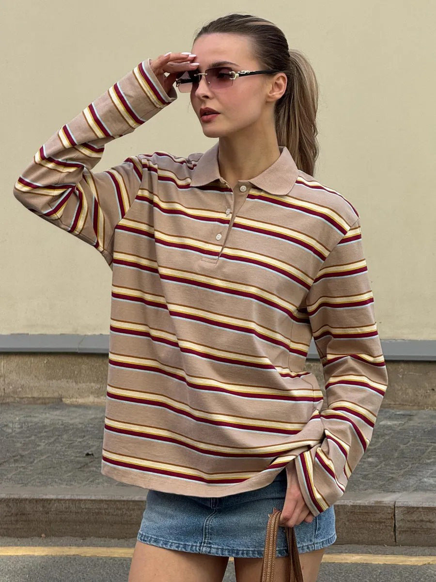 Esperanza Striped Cotton Long Sleeve Polo Shirt
