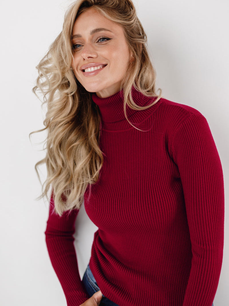 Margo & Main – cotton ribbed knit turtleneck sweater, fabric detail, US women's sizes