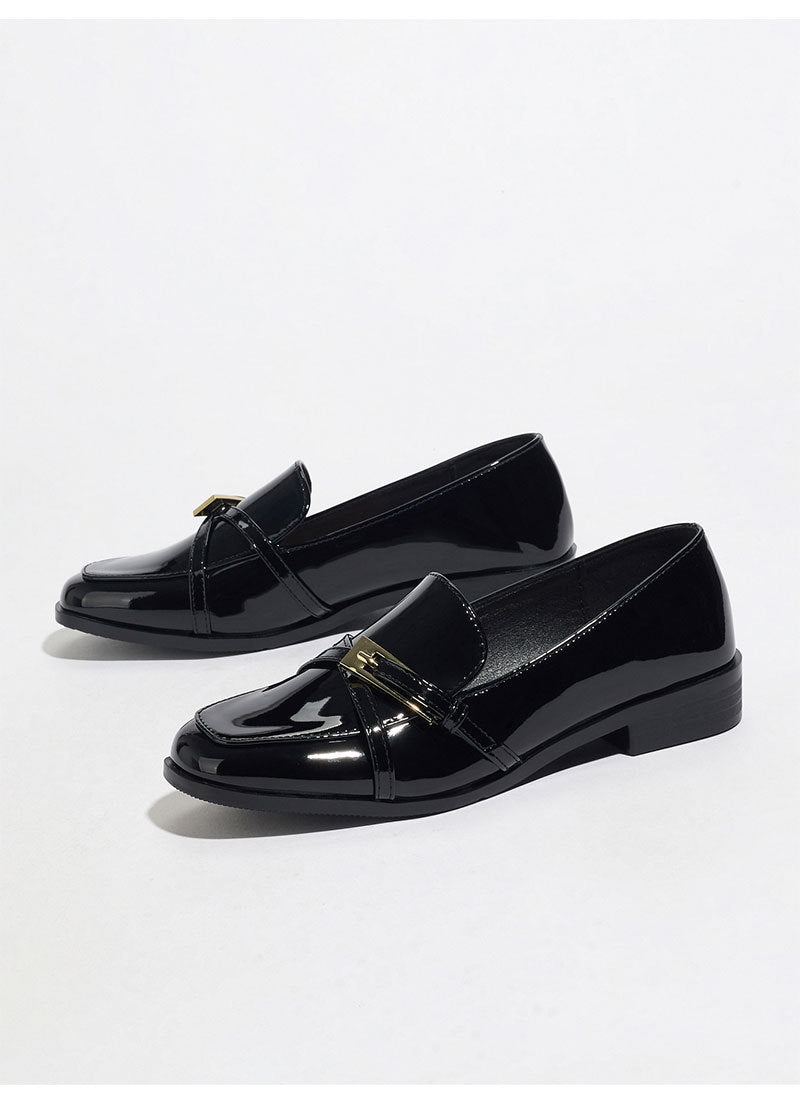 Margo & Main – patent square toe bar loafers, full length view, US women's sizes