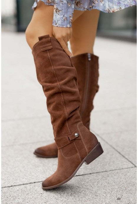 Margo & Main – slouched suede knee-high boots, angled view, US women's sizes