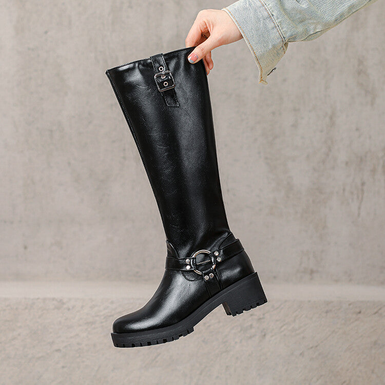 Vivienne Buckle Strap Knee-High Riding Boots