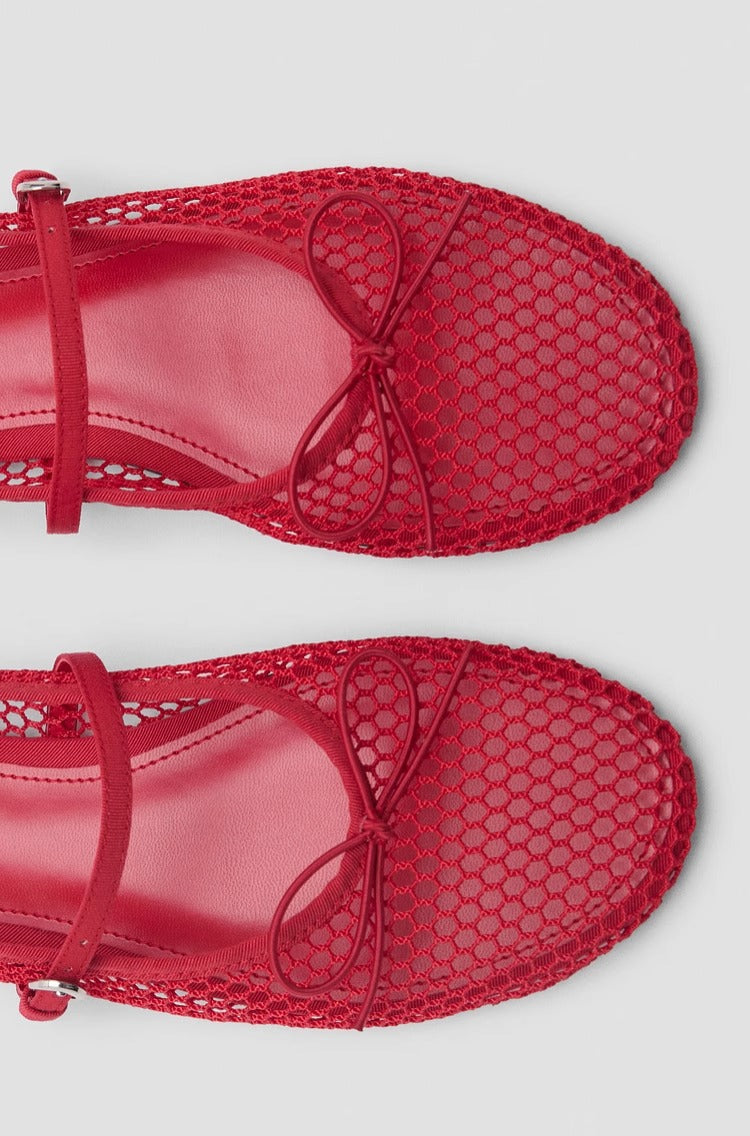 Margo & Main - red mary jane flats, open mesh upper texture detail, US women's sizes