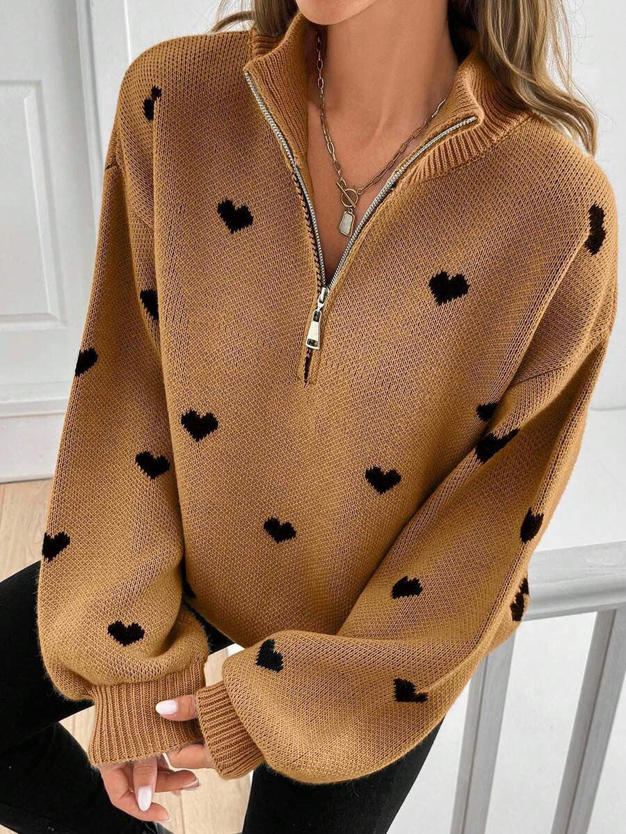 Margo & Main – heart print quarter-zip sweater, additional view 15, US women's sizes
