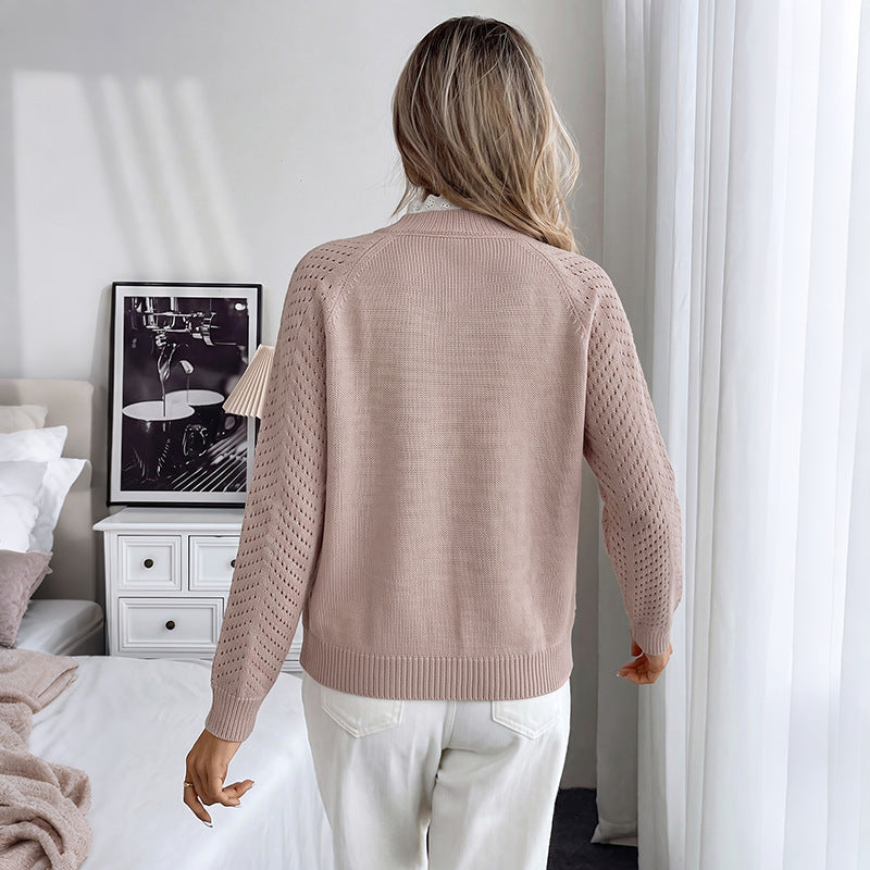 Rilla Lace-Trim Pointelle Button Sweater