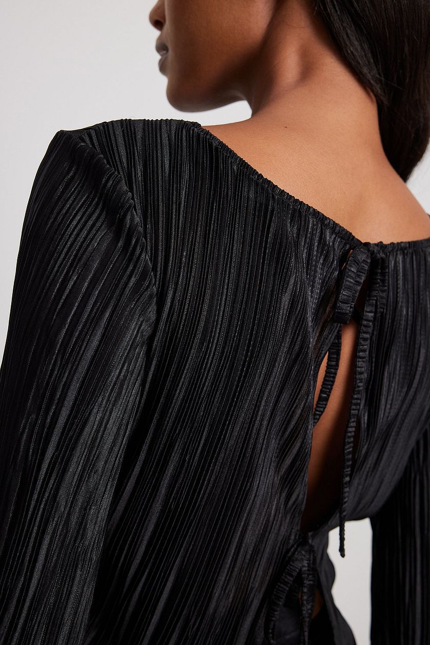 Floriana Plisse Bell Sleeve Tie-Back Blouse