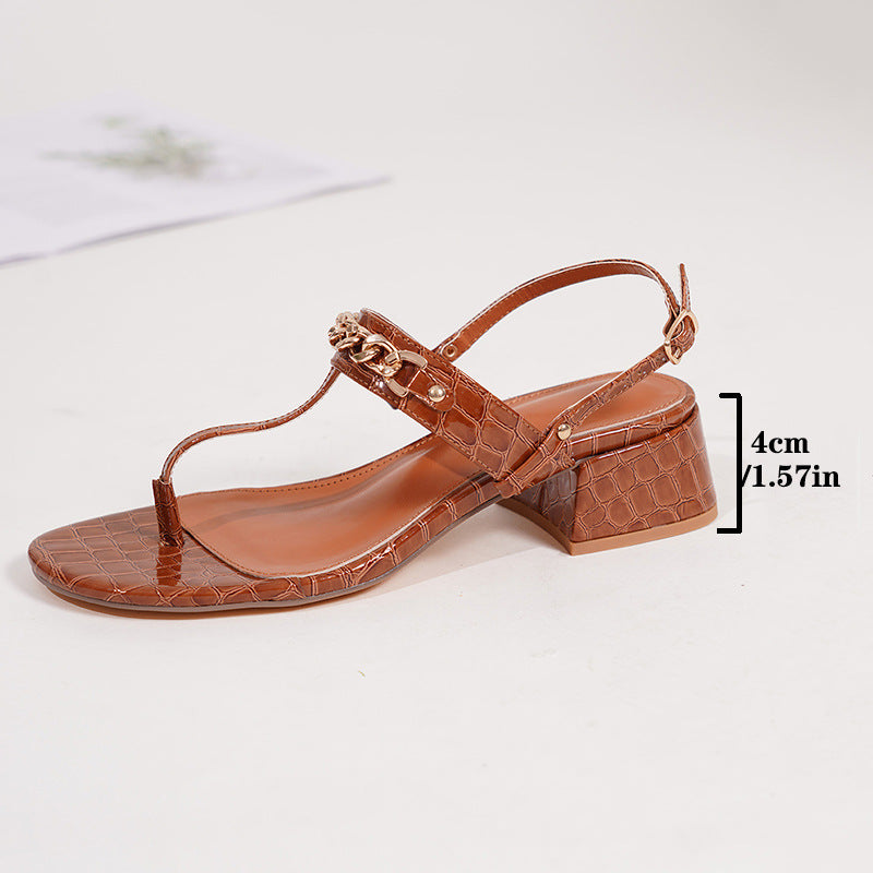 Emilia Croc Chain Low Block Heel Sandals