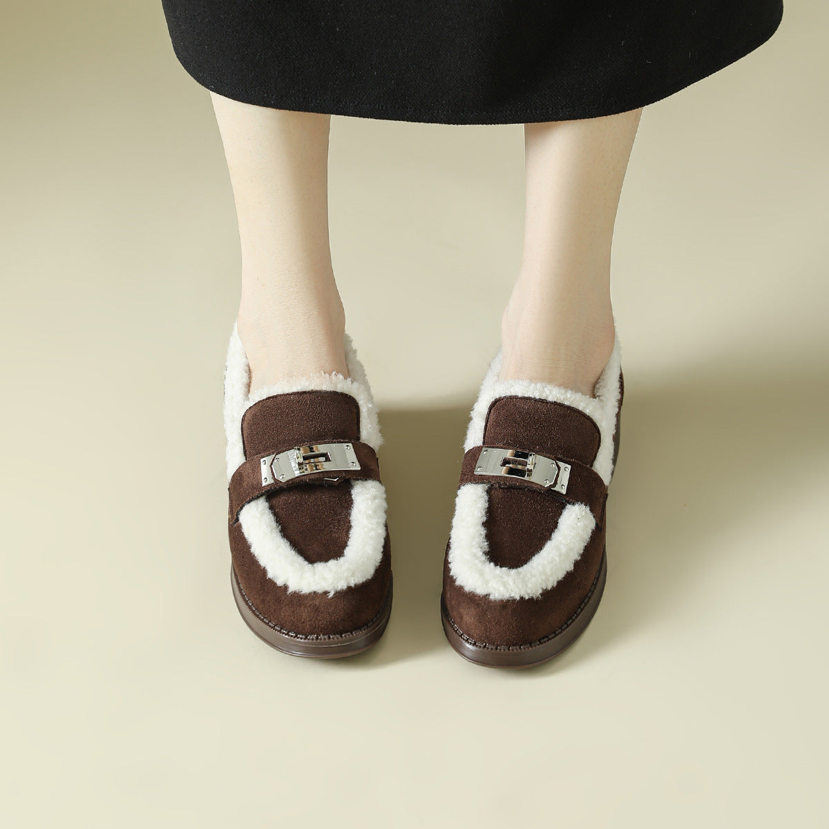 Hadewych Shearling-Trim Block Heel Loafers