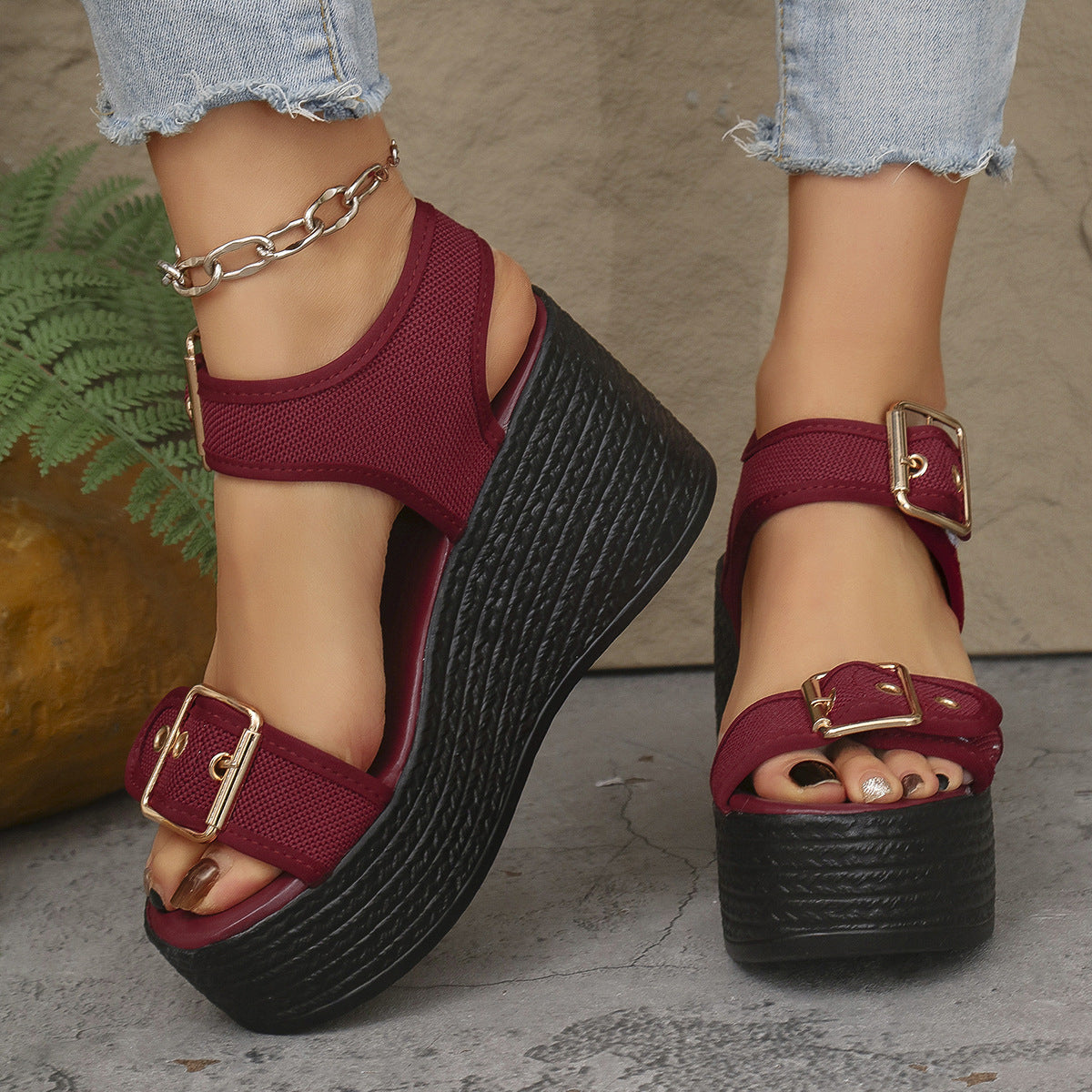 Mara Double Buckle Platform Wedge Sandals