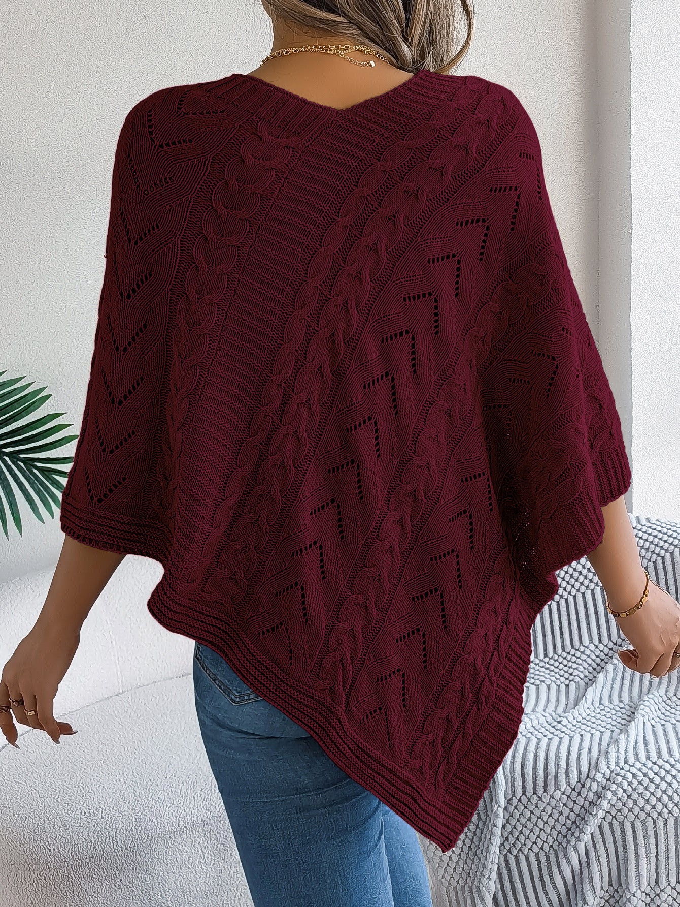 Margo & Main – cable knit v-neck cape poncho, fabric detail, US women's sizes