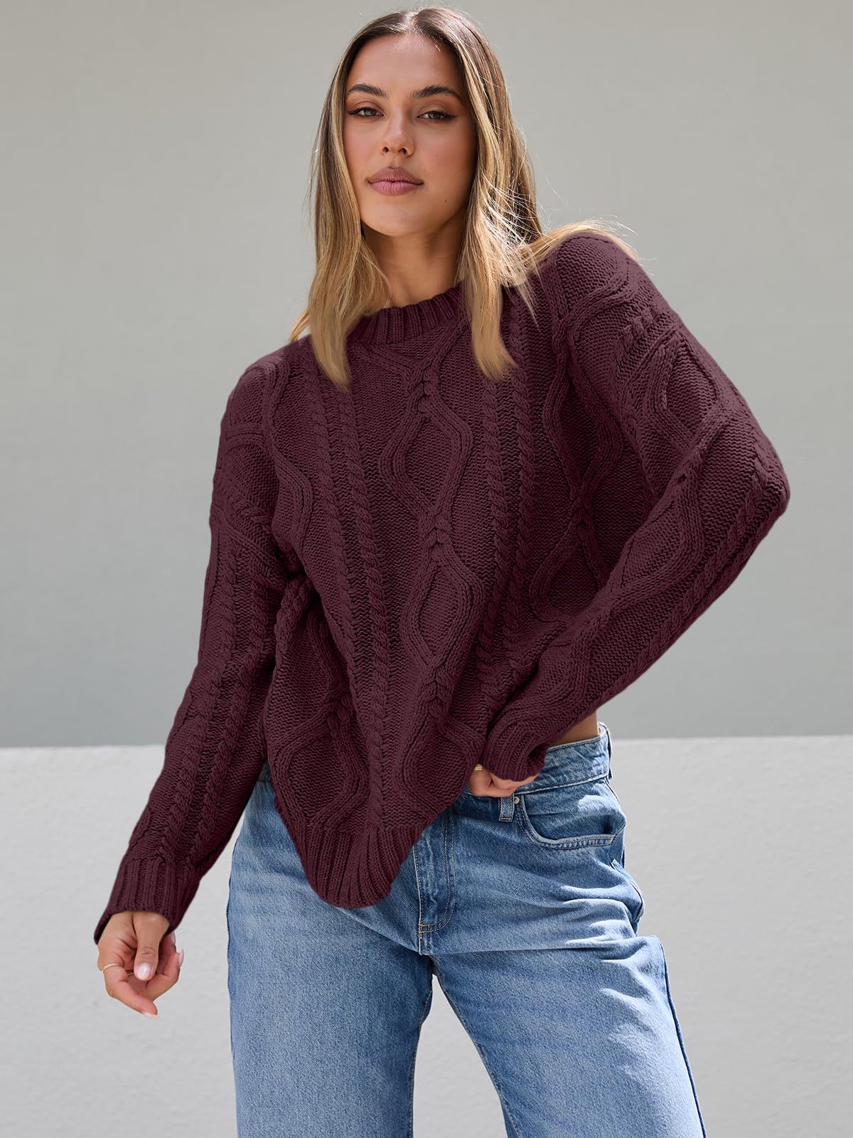 Roxelana Oversized Cable Knit Crew Sweater