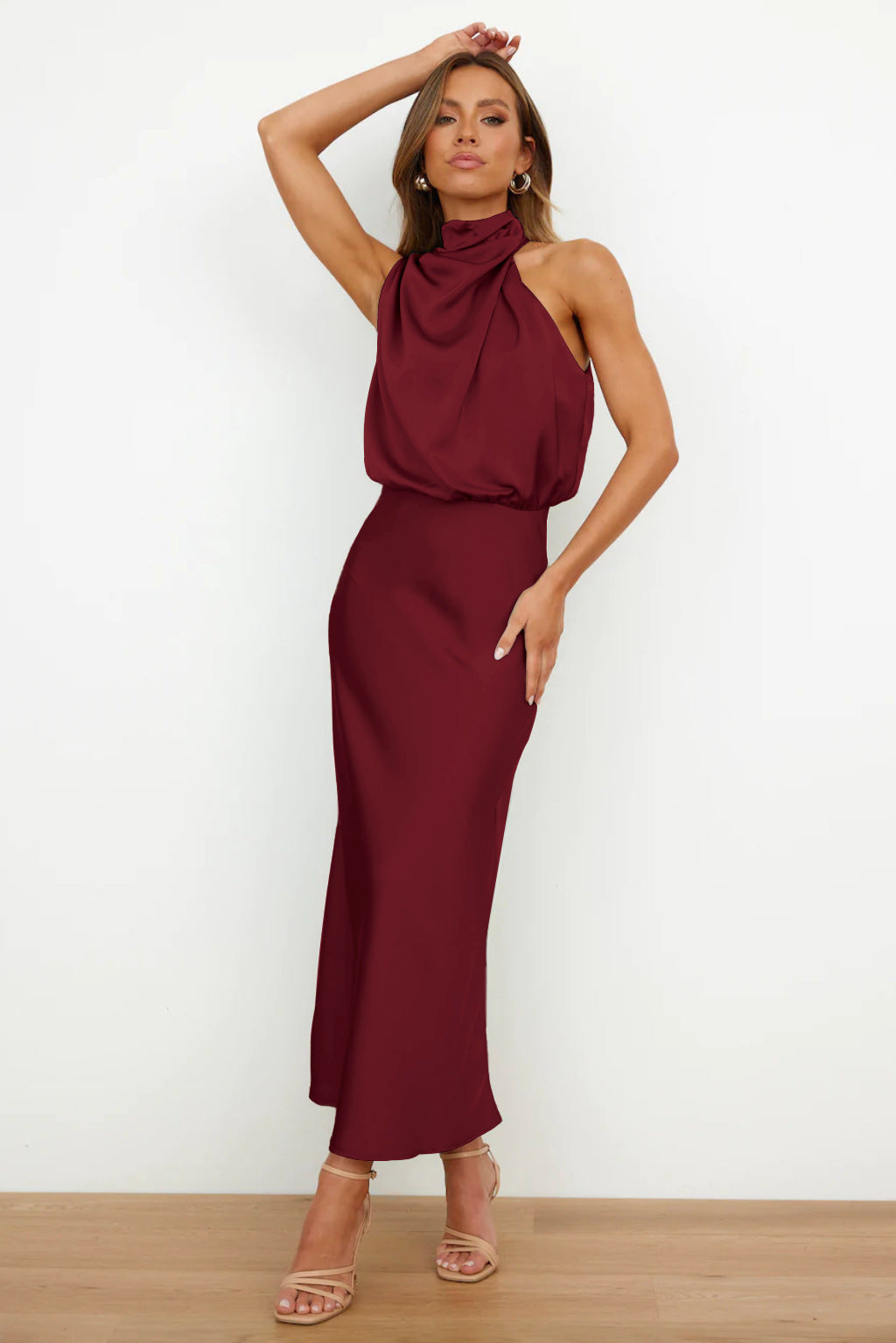 Elara Draped Satin Midi Dress