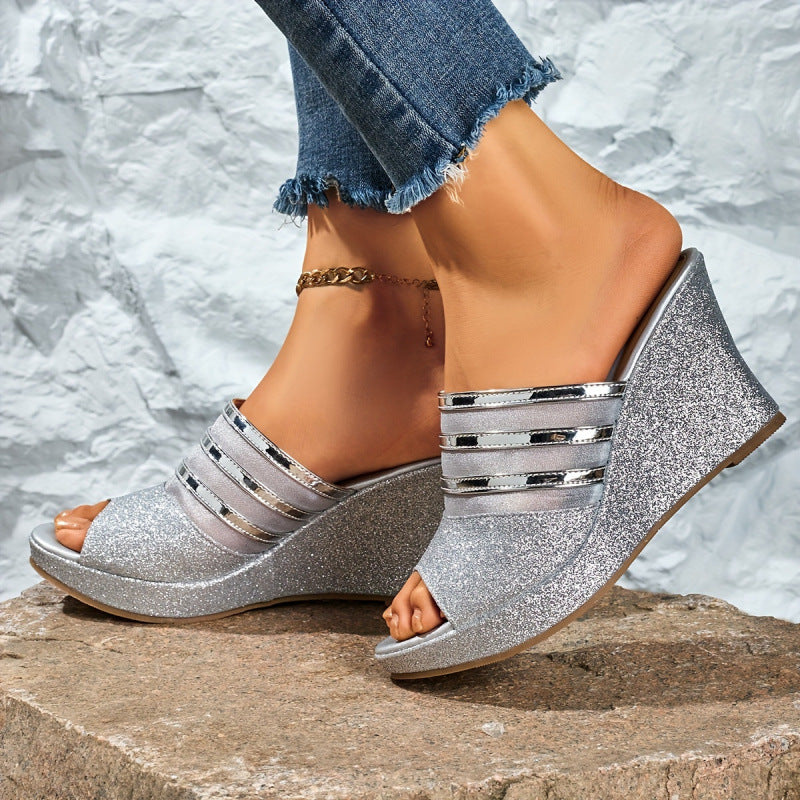 Cynthia Glitter Wedge Sandals