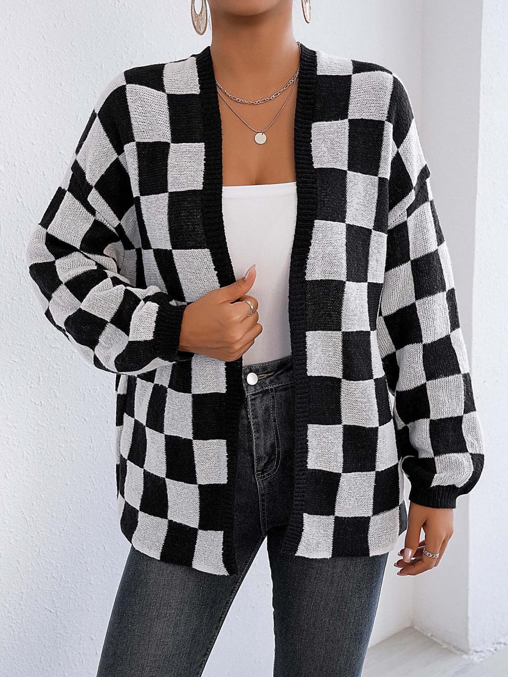 Avielle Deer Plush Checkerboard Cardigan