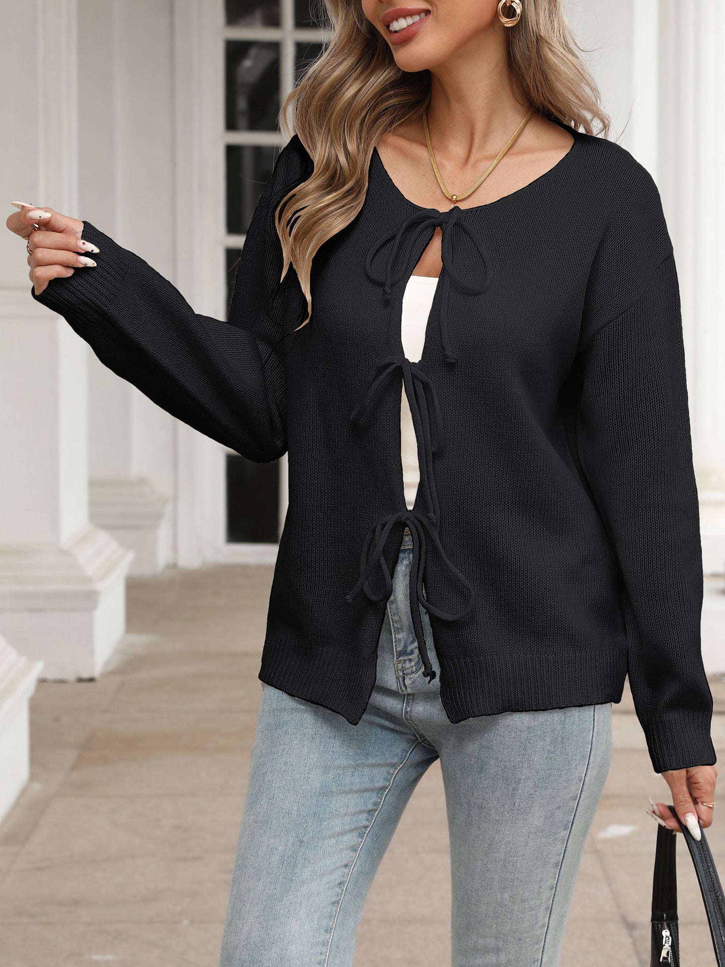 Naia Deer Plush Tie-Front Cardigan