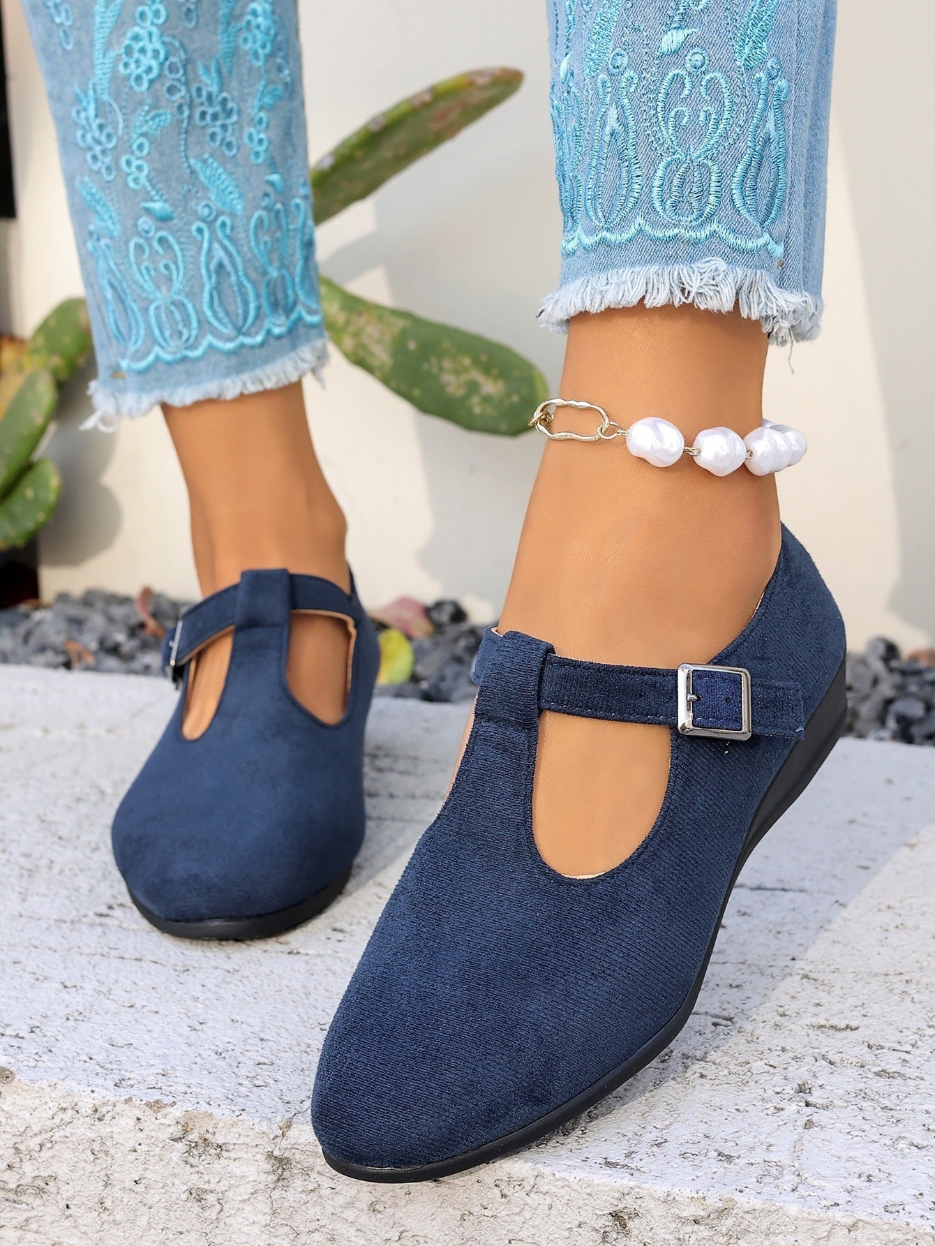 Cosette T-Strap Suede Wedge Mary Janes