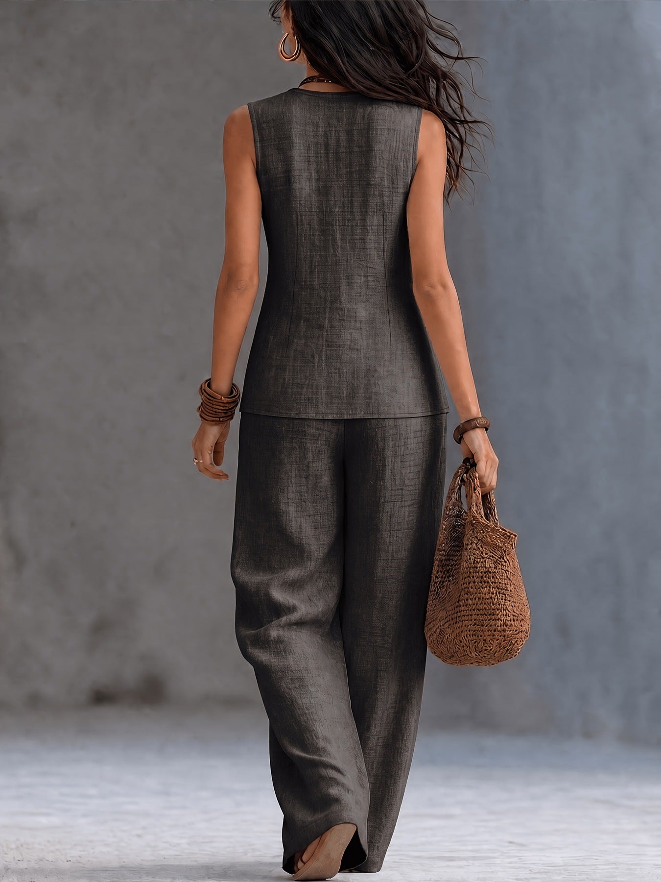 Rosalba Linen Crossover Wide-Leg Pants Set